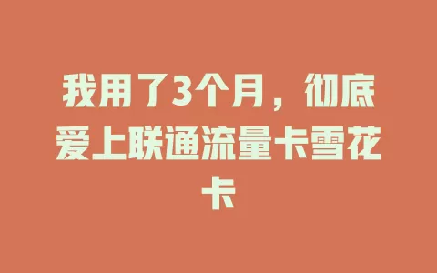 我用了3个月，彻底爱上联通流量卡雪花卡