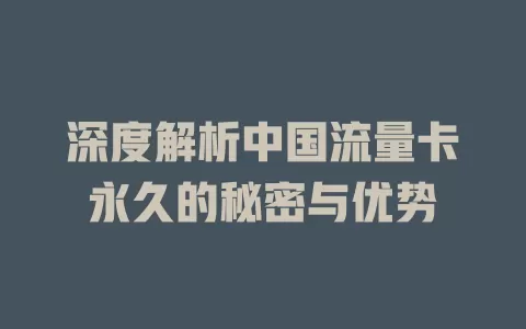 深度解析中国流量卡永久的秘密与优势