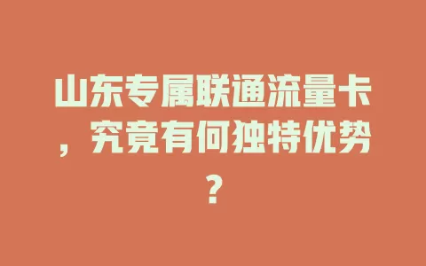 山东专属联通流量卡，究竟有何独特优势？