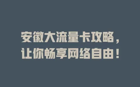 安徽大流量卡攻略，让你畅享网络自由！
