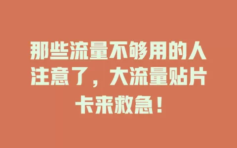 那些流量不够用的人注意了，大流量贴片卡来救急！