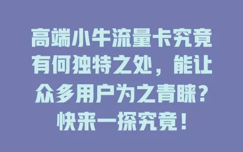 高端小牛流量卡究竟有何独特之处，能让众多用户为之青睐？快来一探究竟！