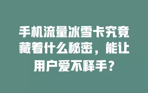 手机流量冰雪卡究竟藏着什么秘密，能让用户爱不释手？