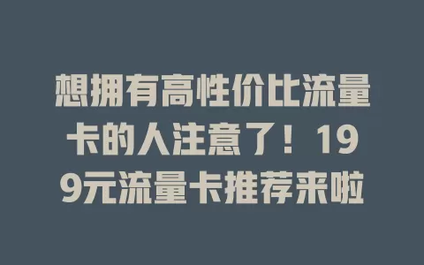 想拥有高性价比流量卡的人注意了！199元流量卡推荐来啦