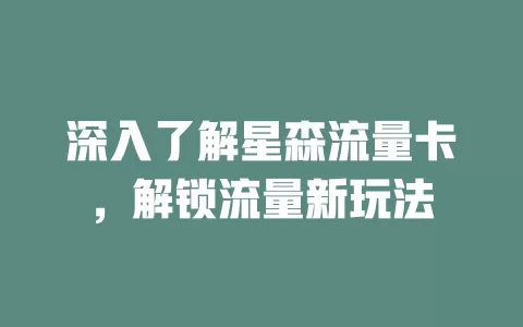 深入了解星森流量卡，解锁流量新玩法