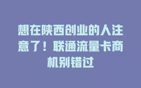 想在陕西创业的人注意了！联通流量卡商机别错过