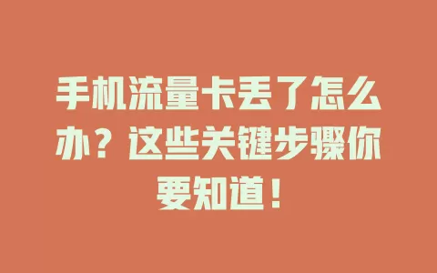 手机流量卡丢了怎么办？这些关键步骤你要知道！