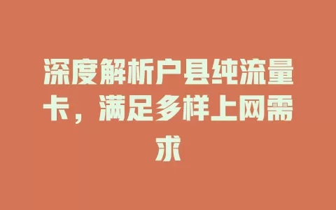 深度解析户县纯流量卡，满足多样上网需求