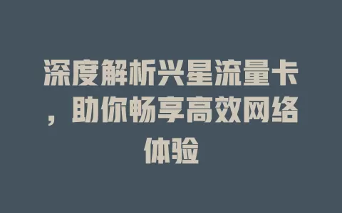 深度解析兴星流量卡，助你畅享高效网络体验