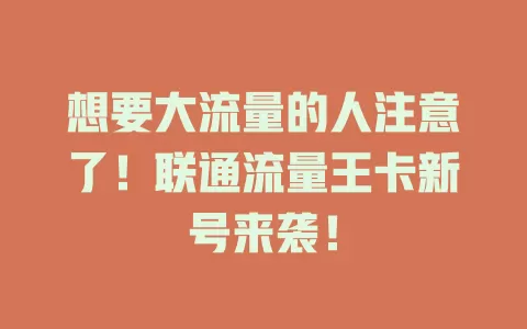 想要大流量的人注意了！联通流量王卡新号来袭！
