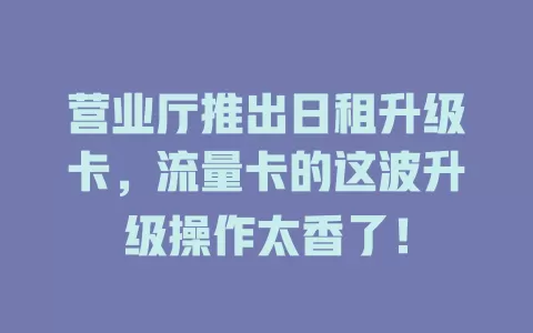 营业厅推出日租升级卡，流量卡的这波升级操作太香了！