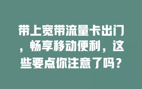 带上宽带流量卡出门，畅享移动便利，这些要点你注意了吗？