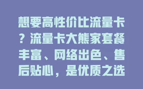 想要高性价比流量卡？流量卡大熊家套餐丰富、网络出色、售后贴心，是优质之选！
