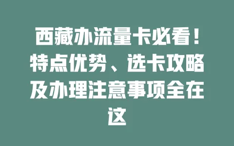 西藏办流量卡必看！特点优势、选卡攻略及办理注意事项全在这