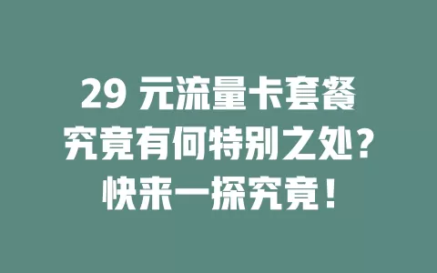 29 元流量卡套餐究竟有何特别之处？快来一探究竟！
