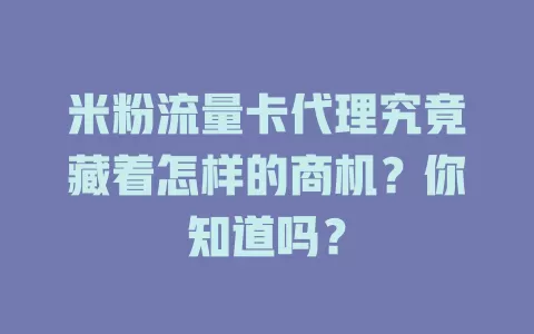 米粉流量卡代理究竟藏着怎样的商机？你知道吗？