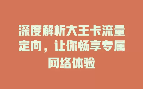 深度解析大王卡流量定向，让你畅享专属网络体验