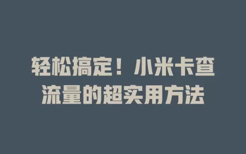 轻松搞定！小米卡查流量的超实用方法