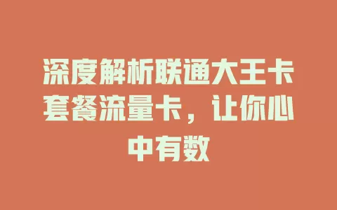 深度解析联通大王卡套餐流量卡，让你心中有数