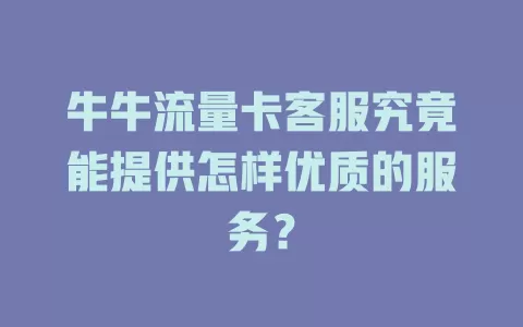 牛牛流量卡客服究竟能提供怎样优质的服务？