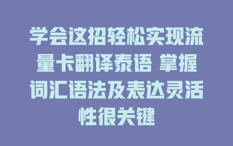 学会这招轻松实现流量卡翻译泰语 掌握词汇语法及表达灵活性很关键