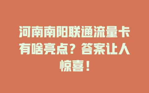 河南南阳联通流量卡有啥亮点？答案让人惊喜！