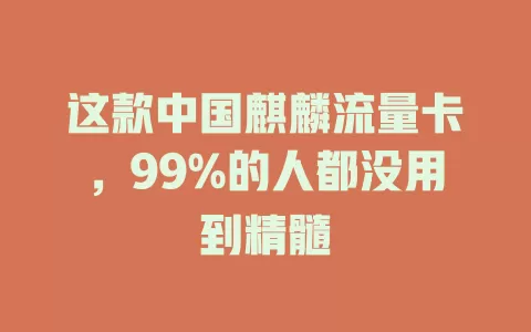 这款中国麒麟流量卡，99%的人都没用到精髓