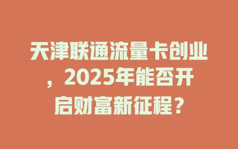 天津联通流量卡创业，2025年能否开启财富新征程？