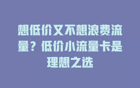 想低价又不想浪费流量？低价小流量卡是理想之选