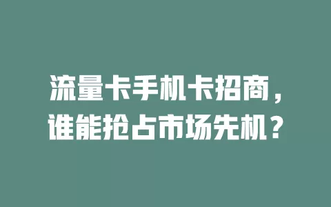 流量卡手机卡招商，谁能抢占市场先机？
