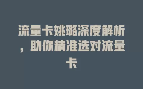 流量卡姚璐深度解析，助你精准选对流量卡