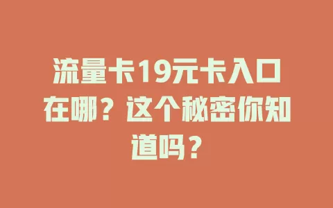 流量卡19元卡入口在哪？这个秘密你知道吗？