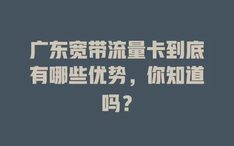 广东宽带流量卡到底有哪些优势，你知道吗？