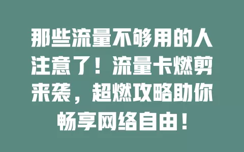 那些流量不够用的人注意了！流量卡燃剪来袭，超燃攻略助你畅享网络自由！
