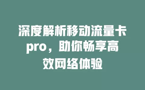 深度解析移动流量卡pro，助你畅享高效网络体验