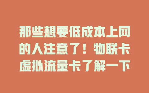 那些想要低成本上网的人注意了！物联卡虚拟流量卡了解一下