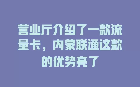营业厅介绍了一款流量卡，内蒙联通这款的优势亮了