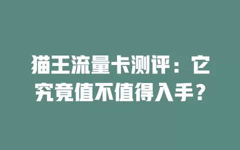 猫王流量卡测评：它究竟值不值得入手？