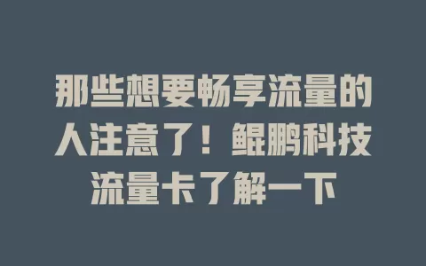 那些想要畅享流量的人注意了！鲲鹏科技流量卡了解一下