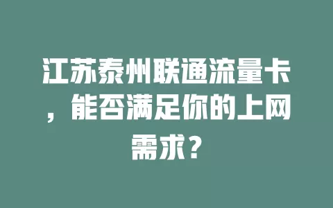江苏泰州联通流量卡，能否满足你的上网需求？