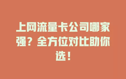 上网流量卡公司哪家强？全方位对比助你选！
