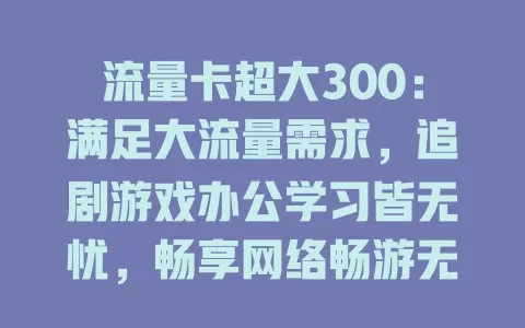 流量卡超大300：满足大流量需求，追剧游戏办公学习皆无忧，畅享网络畅游无阻