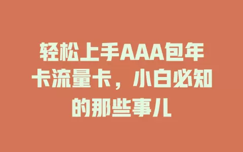 轻松上手AAA包年卡流量卡，小白必知的那些事儿
