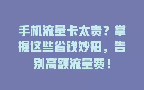 手机流量卡太贵？掌握这些省钱妙招，告别高额流量费！