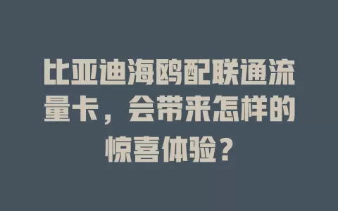 比亚迪海鸥配联通流量卡，会带来怎样的惊喜体验？