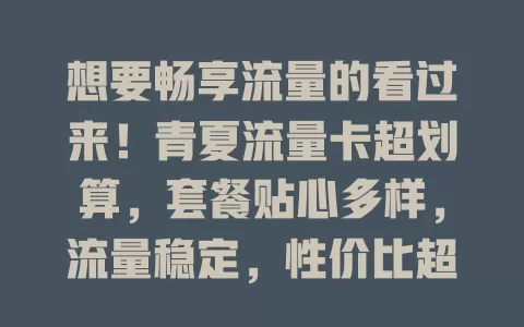 想要畅享流量的看过来！青夏流量卡超划算，套餐贴心多样，流量稳定，性价比超高