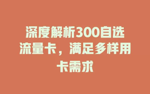 深度解析300自选流量卡，满足多样用卡需求
