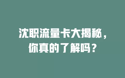 沈职流量卡大揭秘，你真的了解吗？