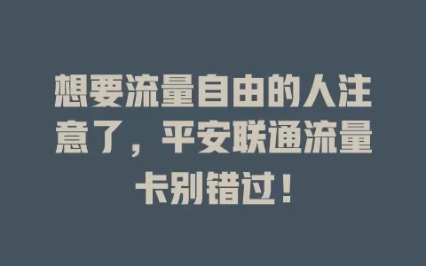 想要流量自由的人注意了，平安联通流量卡别错过！