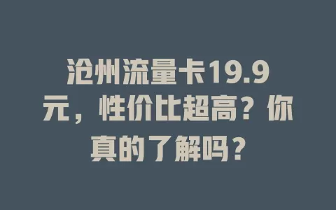 沧州流量卡19.9元，性价比超高？你真的了解吗？